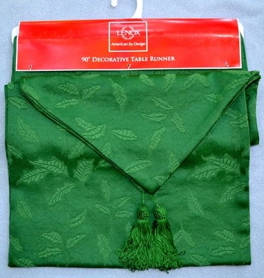 Lenox Holiday Holly Damask Green 90" Table Runner NEW - Image 1 of 2