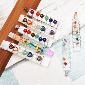 Chakra Healing Crystals Stones Beads Wire Wrapped Raw Selenite Stick Wand - Picture 1 of 16