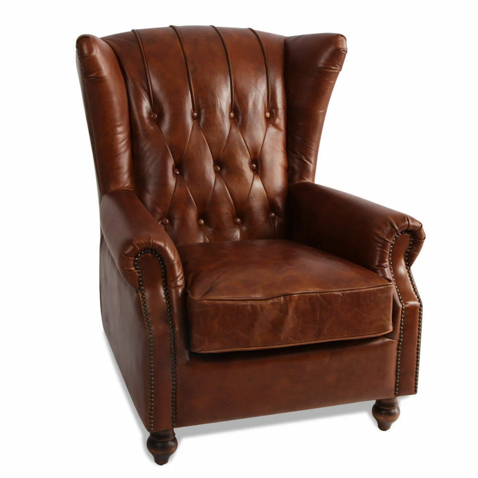 Marquesslife 100 Genunie Leather Handmade Tufted High Wing Back Sofa Armchair