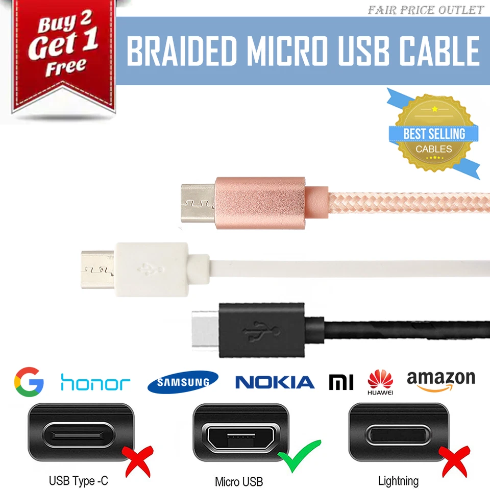 Fast Long Micro USB Data 2M 1M  Charger Cable Lead For Samsung LG Android Phones - Image 1 of 4