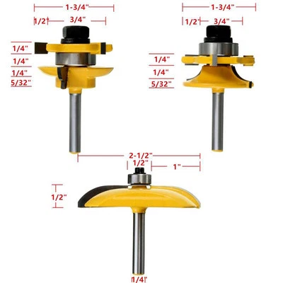 Rail and Stile w/ Panel Raiser 3Pc. Router Bit Set Cove 1/4" Shank - Image 1 of 4