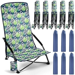 6 Pack Low Portable Folding Beach Chair with Carry Bag - Picture 1 of 4