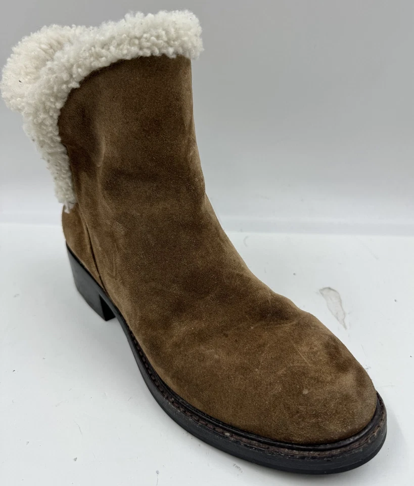 Botas femininas Sigerson Morrison Hatty 9 couro marrom camurça tornozelo pull-on - Imagem 1 de 4