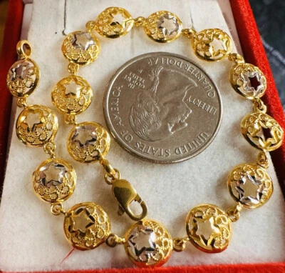 Solid 22K 916 Yellow Real Gold 7.5” inch long Unique Charm Bracelet 9.2g M/L - Image 1 of 4