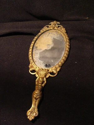 Miroir à main 18ème-19ème siècle en bronze doré - Photo 1/4