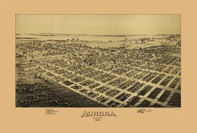 Historic Panoramic View - Aurora Missouri - Fowler 1891 - 23 x 33.80 - Image 1 of 4
