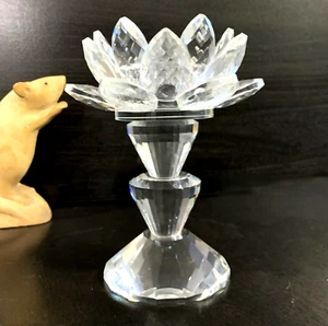 Faceted Crystal Glass LOTUS LILY - TIERED CANDLE STICK HOLDER 14cm(5") High EUC - Picture 1 of 6