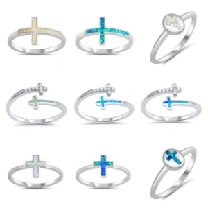 NEW! DESIGNS STERLING SILVER- OPAL CROSSES RINGS SIZES 4-10 - Picture 1 of 11