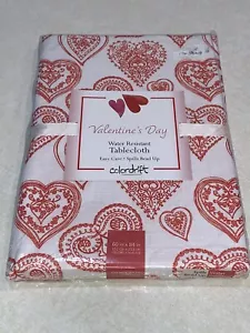 Colordrift Valentine's Day Tablecloth Red Hearts 60” x 84” Water Resistant New - Picture 1 of 4