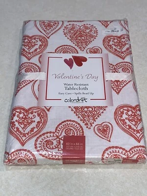 Colordrift Valentine's Day Tablecloth Red Hearts 60” x 84” Water Resistant New - Image 1 of 4