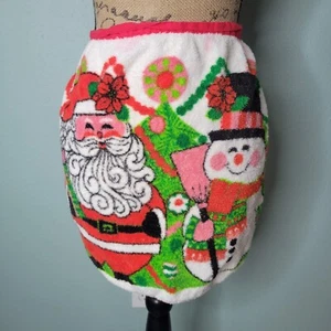 Vintage Christmas Santa Claus Frosty Snowman Terry Cloth Half Apron Tea Towel - Picture 1 of 4