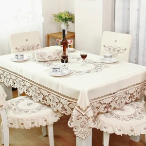 White Embroidered Lace Tablecloth European Tablecover Floral Round Square - Picture 1 of 17