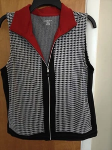 Allison Daley Women's Sz Petite Small Zip Vest Houndstooth Black, White, Red EUC - Picture 1 of 8