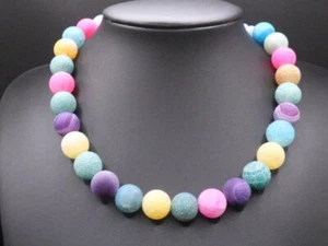 GOLDJUNGE69 GJH * BUNTE DAMEN XL HALSKETTE CRACK ACHAT KUGEL (beh)16mm FARBENFRO - Bild 1 von 3