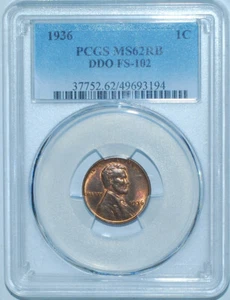1936 PCGS MS62RB DDO FS-102 Type 2 Double Doubled Die Obverse Lincoln Cent - Picture 1 of 3