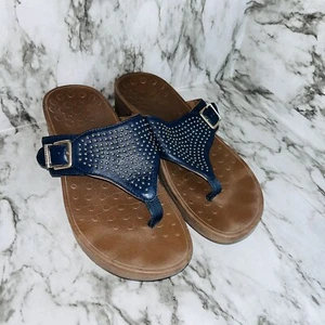 Vionic | FlipFlop Capitola Thong Wedge Sandals Buckle Studded | Navy | Women | 9 - Picture 1 of 9