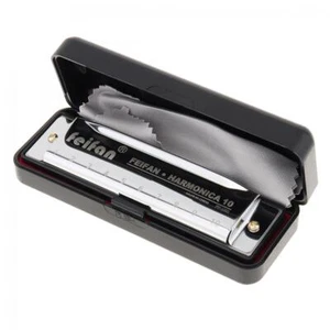 10 Holes 20 Tone Blues Harmonica Tone C 8K Titanium Cover Mouth Organ with Case - Picture 1 of 8