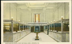Tarjeta postal Main Banking Room First National Bank WB UNP Líbano Pensilvania PA - Imagen 1 de 2