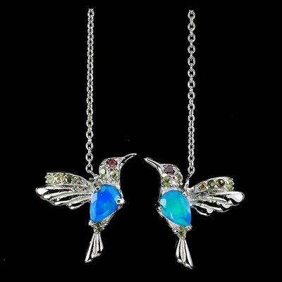 Pendientes de plata de ley 925 pera ópalo azul 6x4 mm peridoto pájaro piedras preciosas joyería Foto 1 de 4