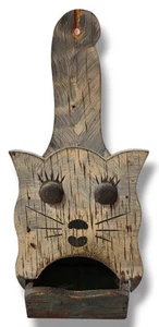 Vintage 40er Jahre Kätzchen Katze Holz Streichholzschachtel Halter Wandbehang Küche handbemalt... - Bild 1 von 8