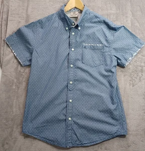HRD Vintage Herod Herren Knopfhemd XL Blau Baumwolle Kurzarm Blumenbesatz - Bild 1 von 9