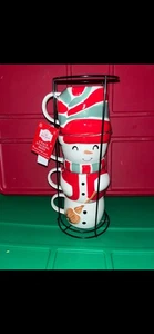 Tazas de cerámica esmaltada muñeco de nieve navideño con estante de alambre 12 oz (paquete de 4) - Imagen 1 de 2