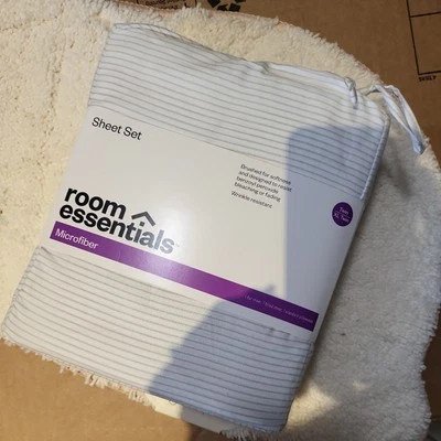 Twin/Twin XL Microfiber Sheet Set. Striped White Sleek Silver - Room Essentials - Image 1 of 2