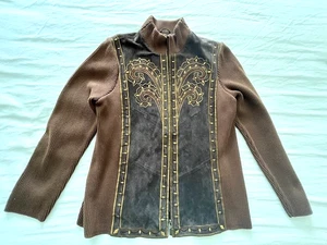 Damen M Vintage Bob Mackie Wearable Art Jacke braun bestickt Wildleder Leder - Bild 1 von 16