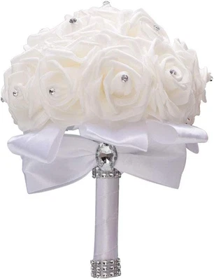 Hochzeit Brautstrauß Dekor Bouquet Rosen Home Deko Künstliche Reinen Satin Kunst - Bild 1 von 4