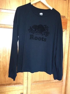 NWOT Mens Large Roots long sleeve T-shirt in black with black velvet logo Cotton - Picture 1 of 22