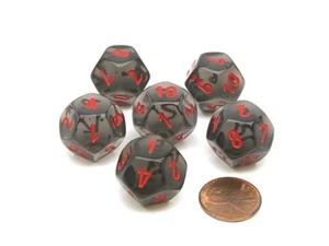 Translucent 18mm 12 Sided D12 Chessex Dice, 6 Pieces - Smoke with Red Numbers - Picture 1 of 1