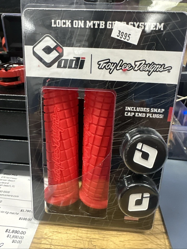 ODI Troy Lee Lock-On Grips Red 130mm Length Bicycle Grip Custom Flanges - Image 1 of 1
