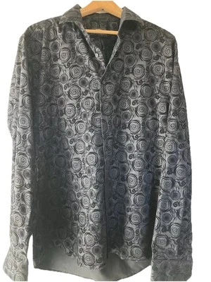 Moda Couture Sz L Shirt Grey & Black Velvet Texture Groovy Design - Image 1 of 4