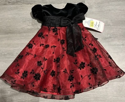 Vestido de Natal feminino edições raras preto e vermelho tamanho 12 meses--novo com etiquetas - Imagem 1 de 4