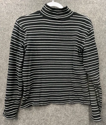 Company Ellen Tracy Black Striped Turtleneck Sweater Size M Longsleeve — 第 1/4 张图片