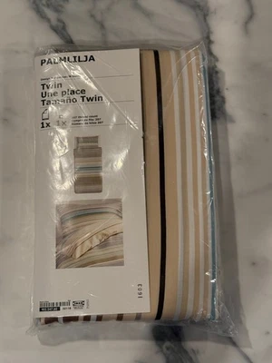 NUEVA Funda Nórdica Ikea Palmlilja Multicolor Marrón Aqua Tan Rayas Doble Foto 1 de 3