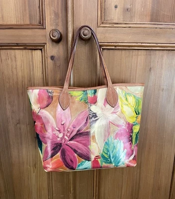 Bolsa de mão de couro genuíno MAURIZIO TAIUTI floral aquarela feita na Itália - Imagem 1 de 4
