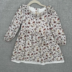 Janie and Jack Dress Girls 4 White Floral Long Sleeve Ruffle Lined Button Back - Picture 1 of 11