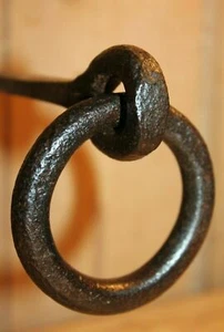 Antique Wrought Iron Tethering Ring on Pin Meat Beam Game Hook - Picture 1 of 2