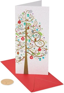 Tarjetas de árbol de vacaciones de papiro brillante deseándote una feliz Navidad cuantía 4 tarjetas - Imagen 1 de 5