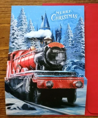 Tarjeta de felicitación de Navidad Harry Potter Hogwarts Express 3D emergente con sobre NUEVO Foto 1 de 4