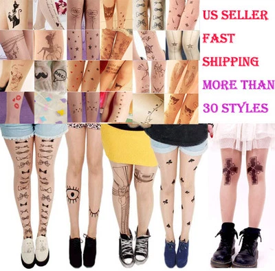 Cool Unique Tattoo Pattern Pantyhose Cute Design Stockings Costume Accessories - Image 1 of 3