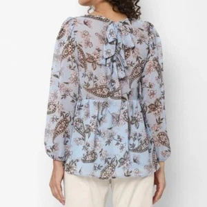 AMERICAN EAGLE Bluse Paisley Blumen Flatterärmel Boho Fliege hinten Gr. M - Bild 1 von 8