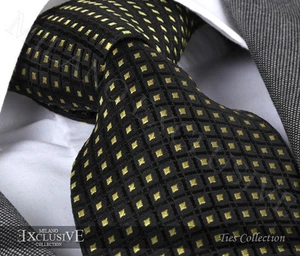 ITALIAN DESIGNER Milano Exclusive BLACK & YELLOW DOT SILK TIE - Picture 1 of 3