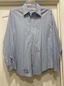 Unique Levi's Red Tab Men's Shirt Blue/White Stripes Graphic on Bottom Tail SZ L - Picture 1 of 11