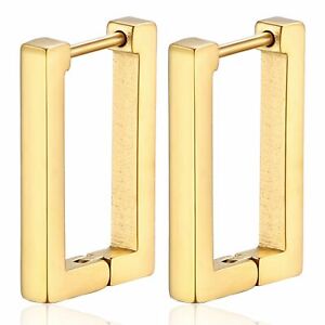 1Pair Stainless Steel Geometric Hoop Earrings Punk Gold Party Jewelry Gift Men