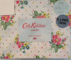 Cath Kidston XL Twin 3 Pc Sheet Set Bunches Pink Floral Dots Flat Fitted X-Long - Picture 1 of 8