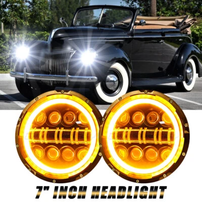 Par de faros redondos de 7" pulgadas para Ford Deluxe 1939 1940-1951 lámpara haz alto-bajo Foto 1 de 4