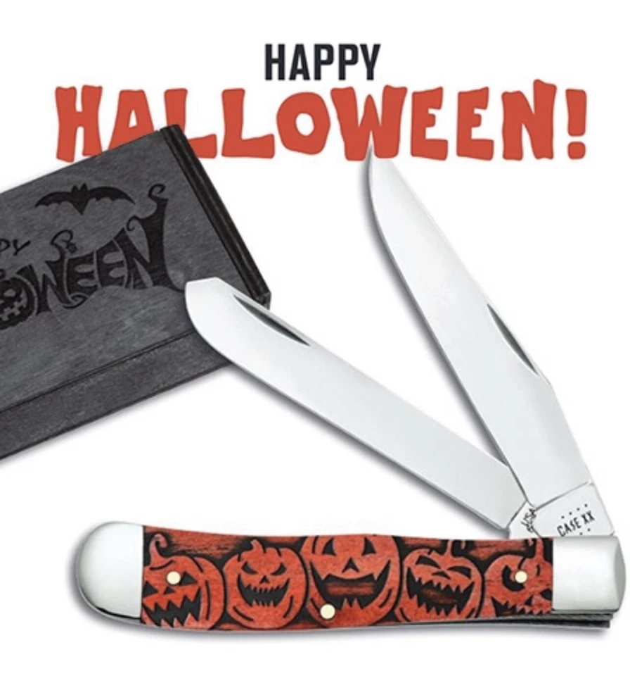 Case XX USA 2022 Natural Bone ☠️HAPPY HALLOWEEN ☠️ Red/Orange Trapper Knife - Image 1 of 1