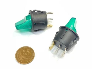 2 Pieces Green LED 10A ON OFF Toggle Switch 12v illuminated lamp 3 pin C29 - Picture 1 of 4